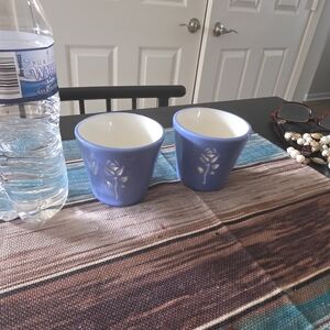 Blue Floral Ceramic Cups - Set of 2